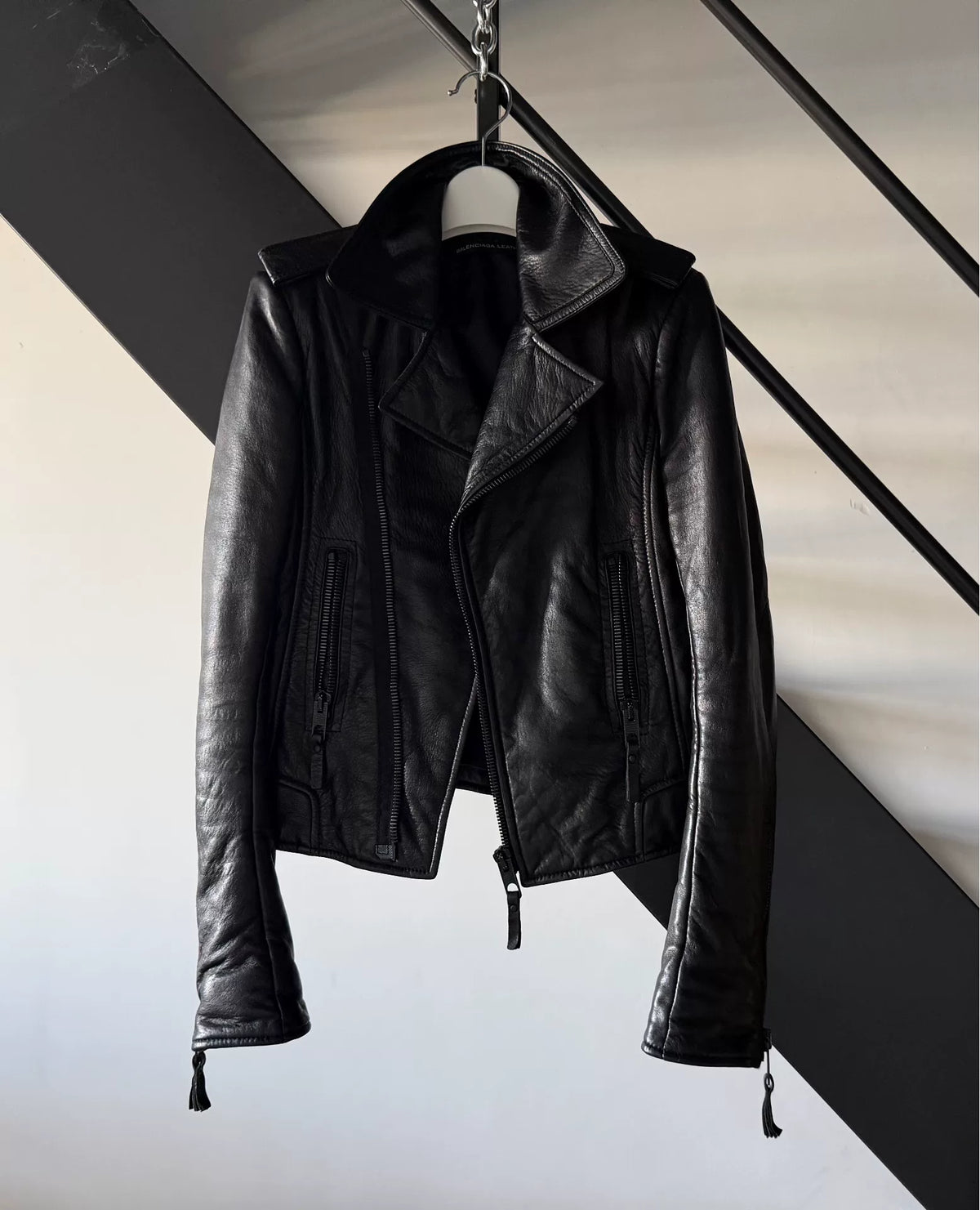 Balenciaga Black Lambskin-Leather Moto 16FW Leather Jacket
