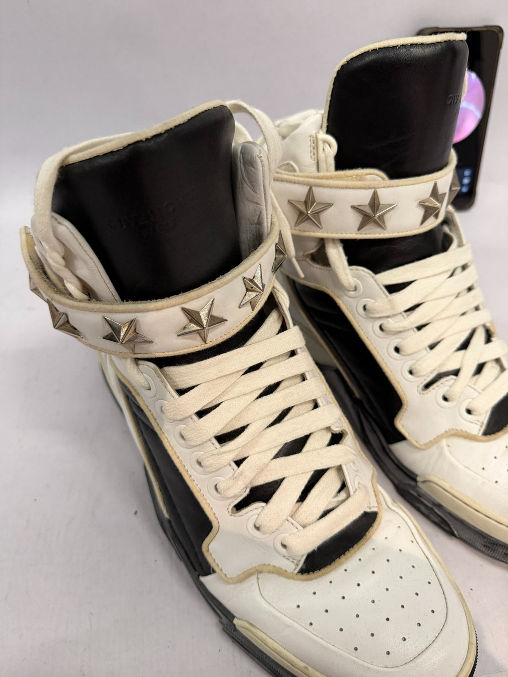 Givenchy Black White Metal Star Leather Sneakers