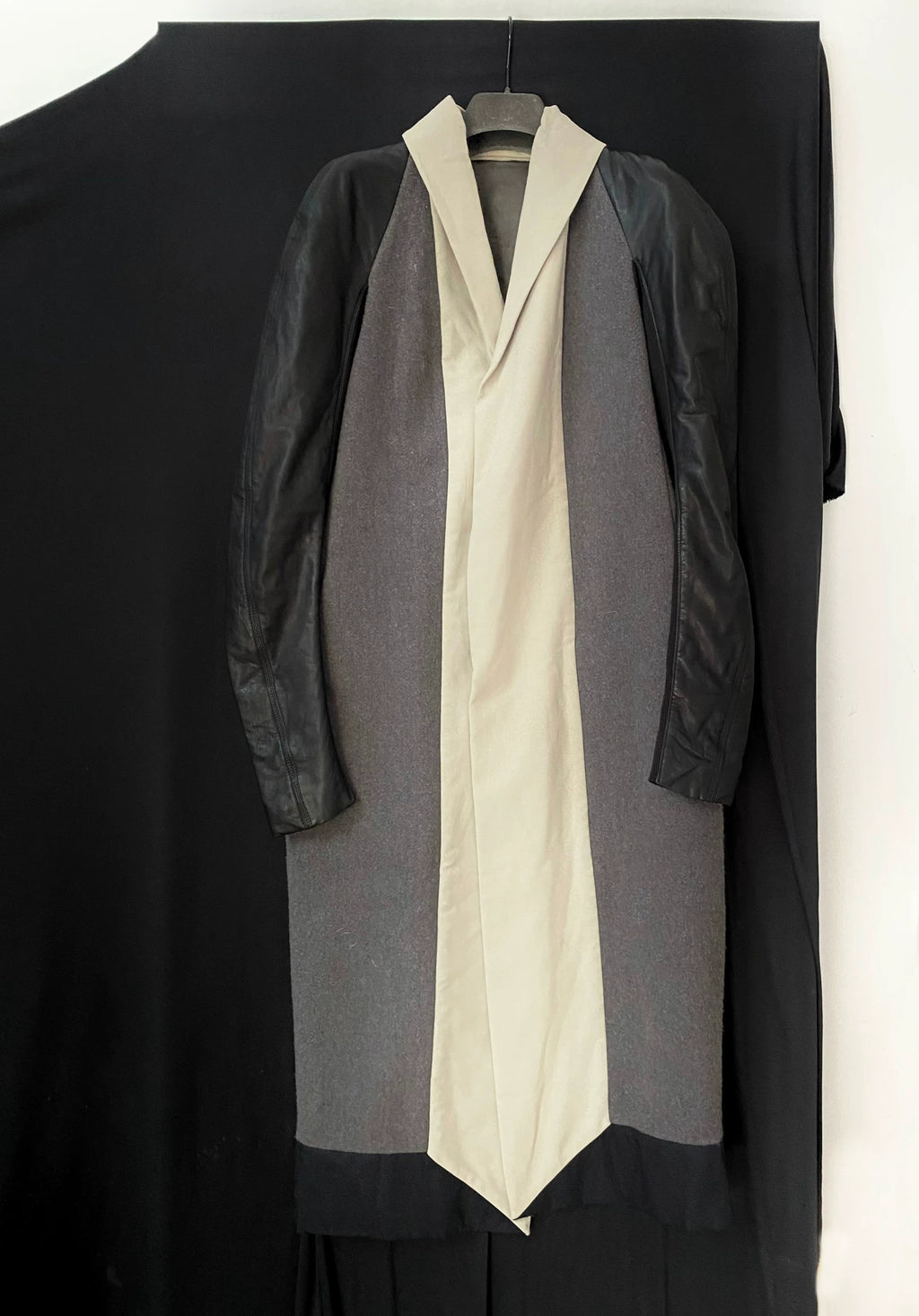 Rick Owens 09FW Runway Beige Black Cut Wool Coat