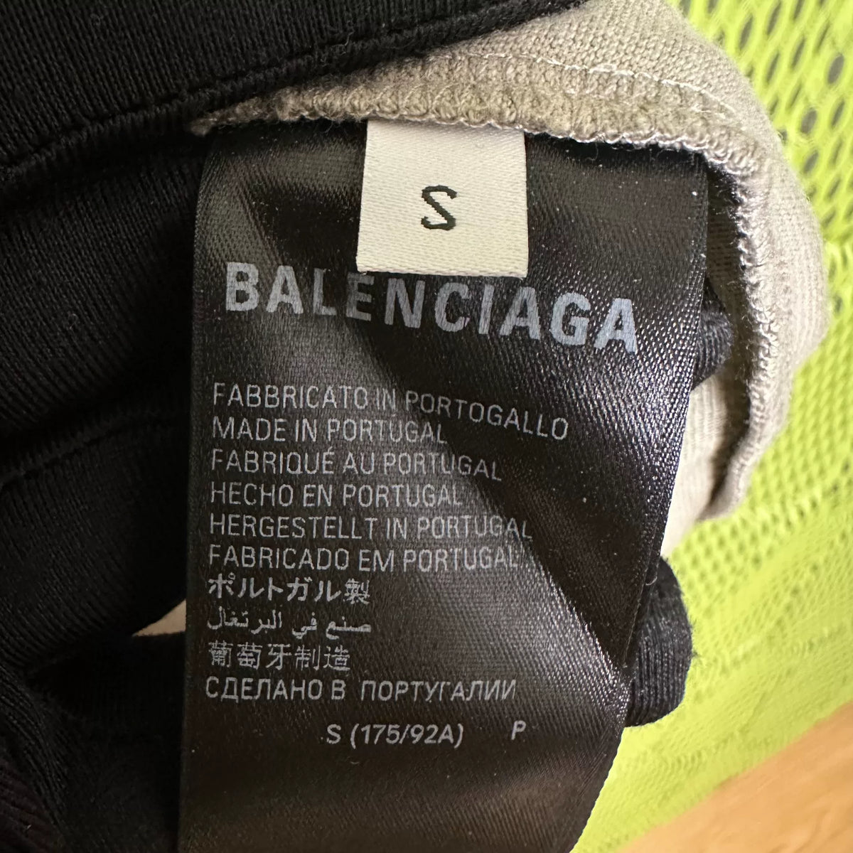 Balenciaga Khaki Grey Flocked Letter Short Sleeve Top