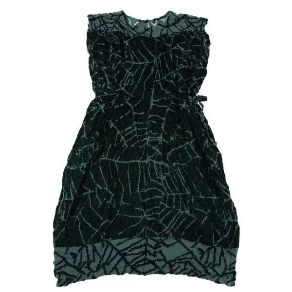 Issey Miyake Vintage Green Patterned Pleated Dress