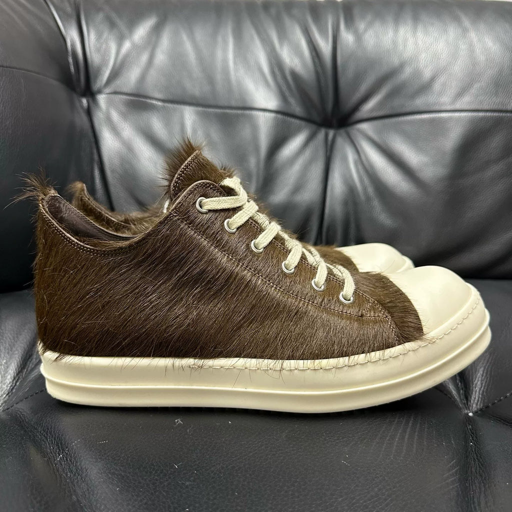 Rick Owens Brown Mohair Low-Top Sneakers