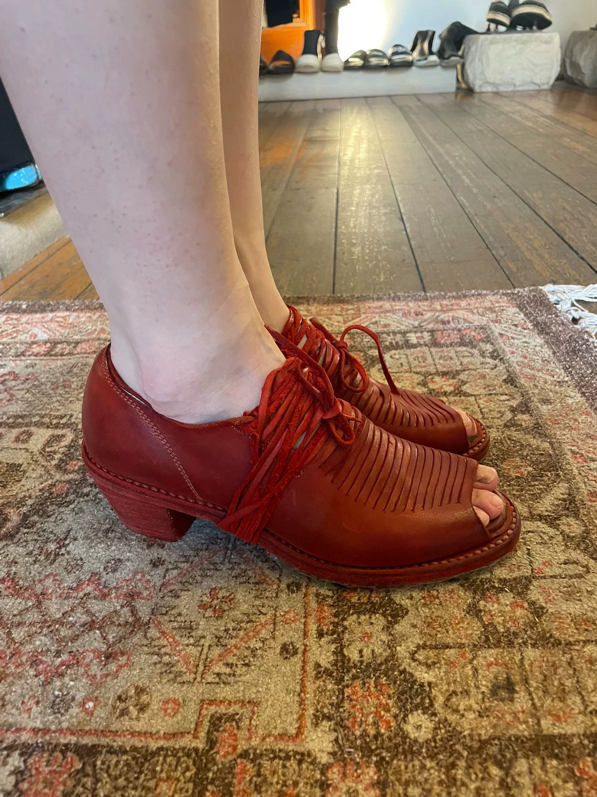 Guidi SS16 Red CV24T 1003C Fish-Mouth Cut Stripe High-Heel Calfskin Derby Shoes