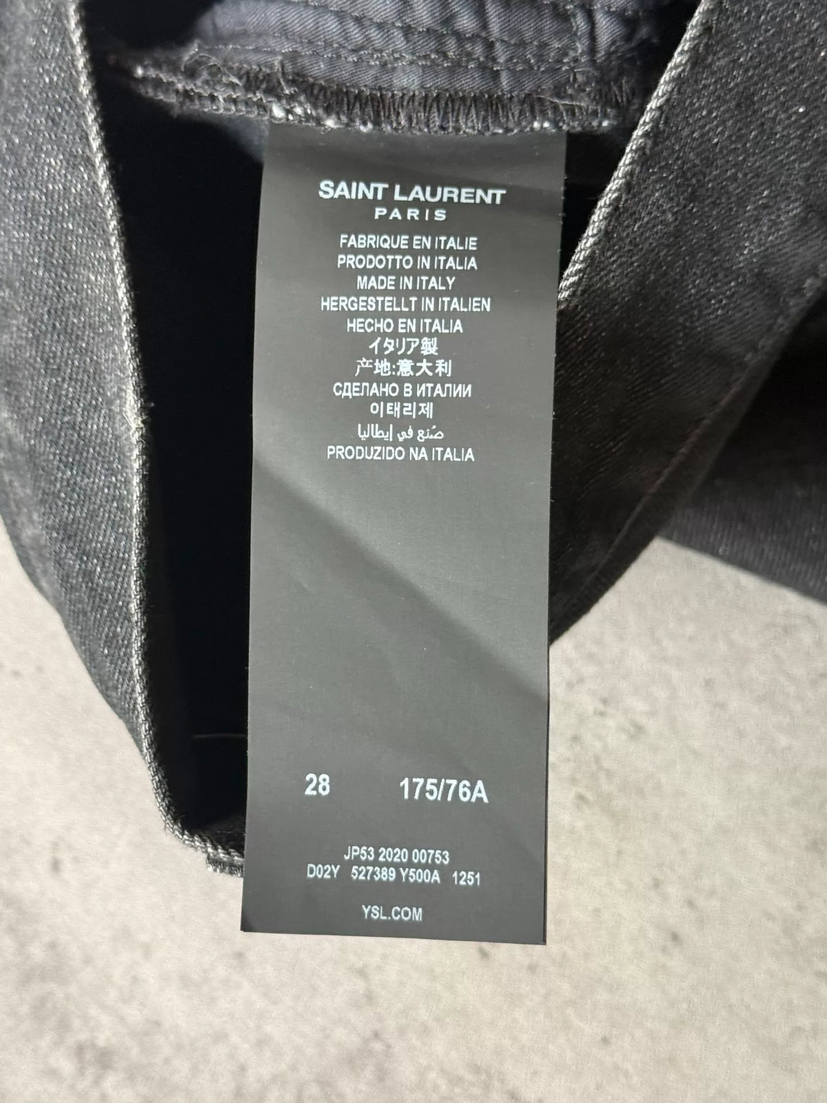 Saint Laurent Paris AW20 Black Washed Ghost Claw Raw Edge Denim Jeans