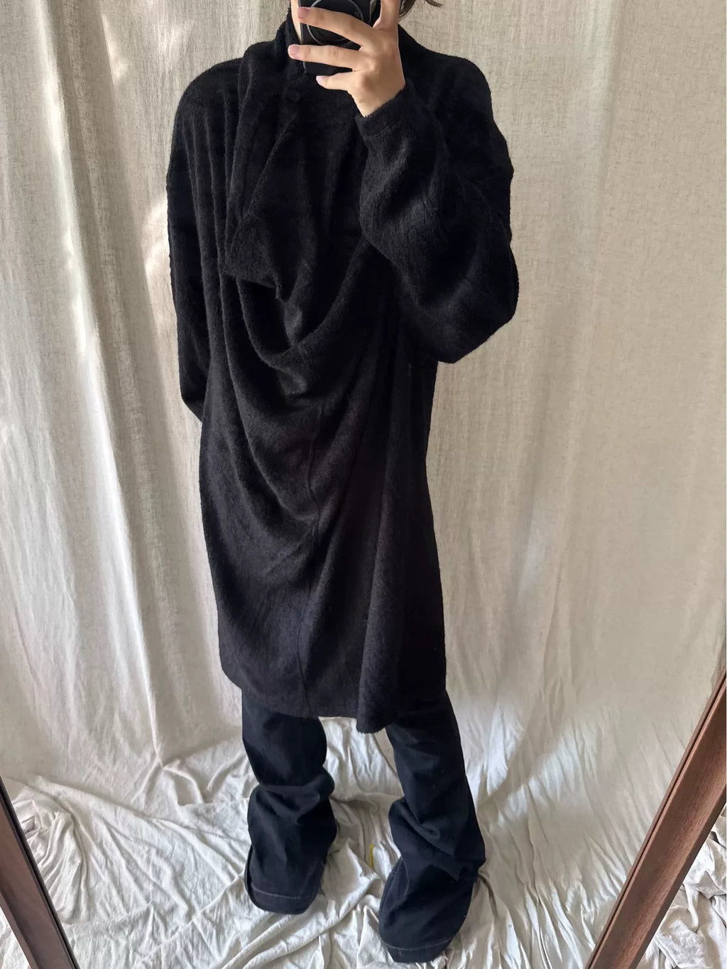 Julius 2024 Black Ruched Long Knit Coat