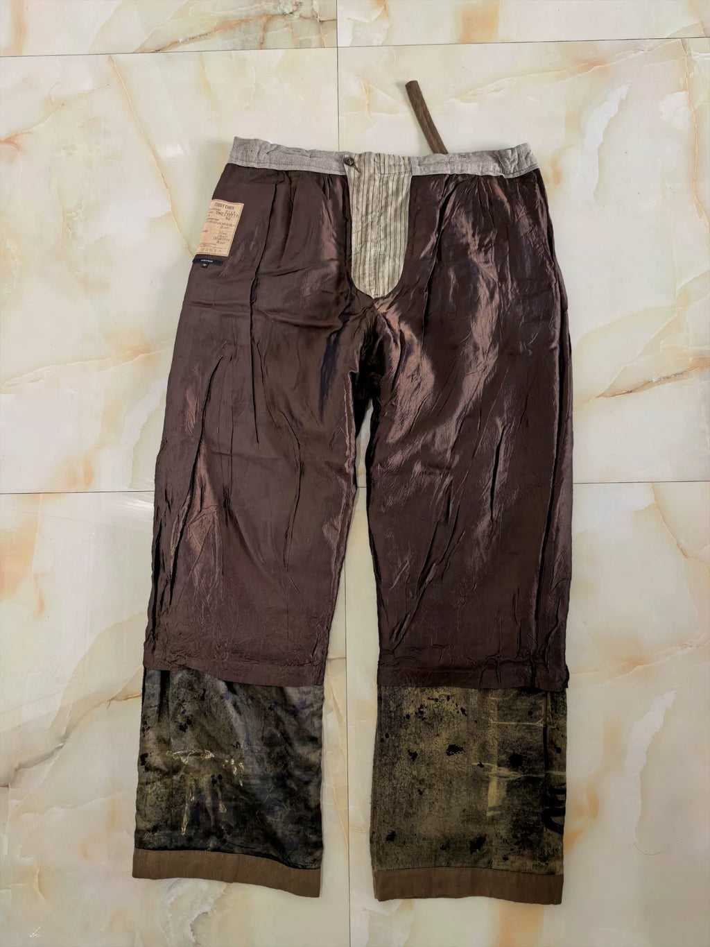 ziggy chen 21aw Bamboo Shadow Flap Hybrid Wool Gold Thread Subtle Pattern Overalls Long Pants