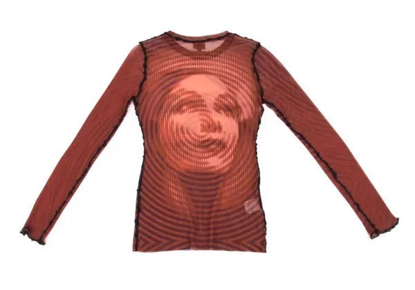 Jean Paul Gaultier Vintage Red Portrait Mesh Top