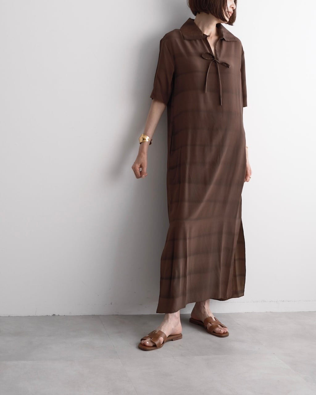 Issey Miyake SS97 Brown Striped Silk Dress