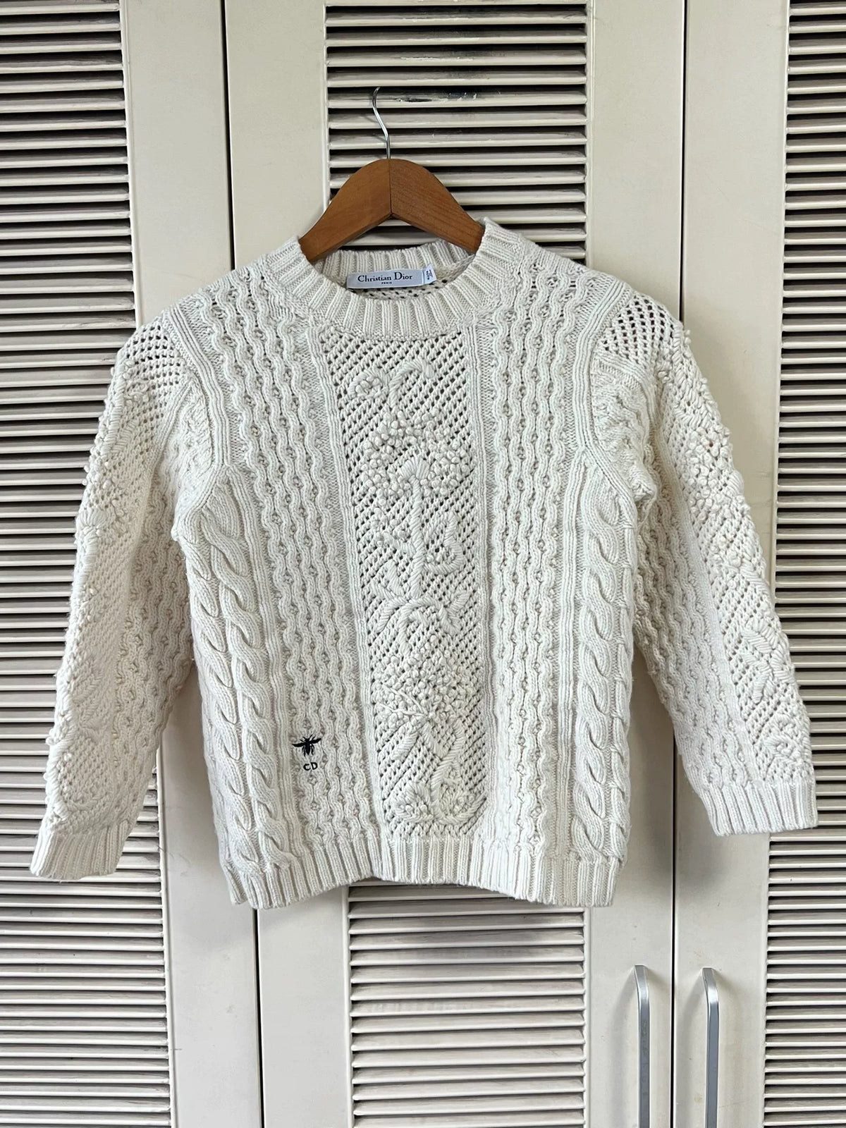 Dior Off-White Little Bee Embroidery Cable Knit Sweater