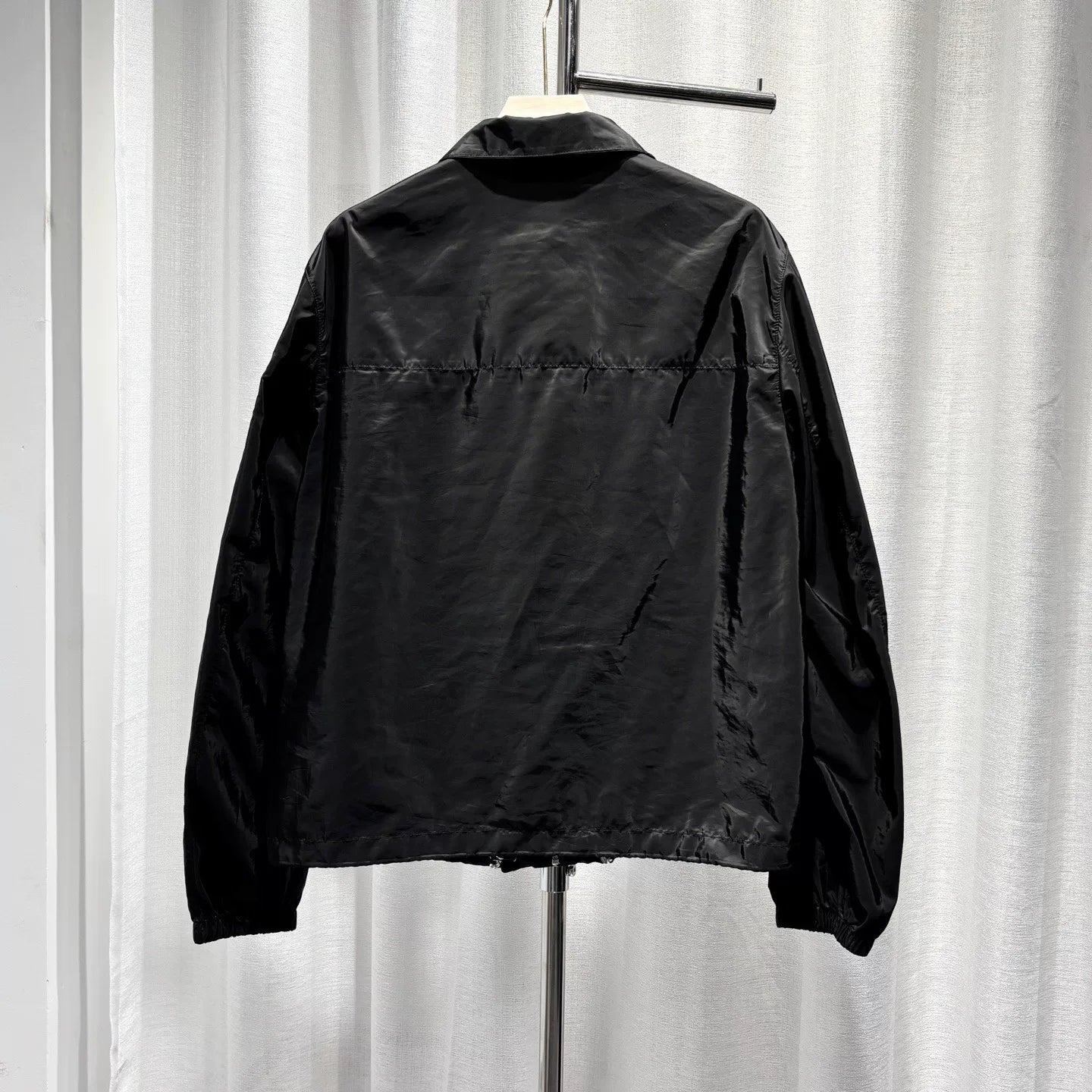 Prada Lapel Metallic Triangle Logo Drawstring Zip Black Jacket