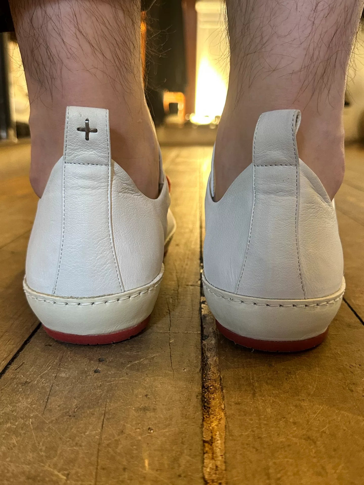 M.A+ SS19 White Double Fold One Piece Calfskin Sneakers