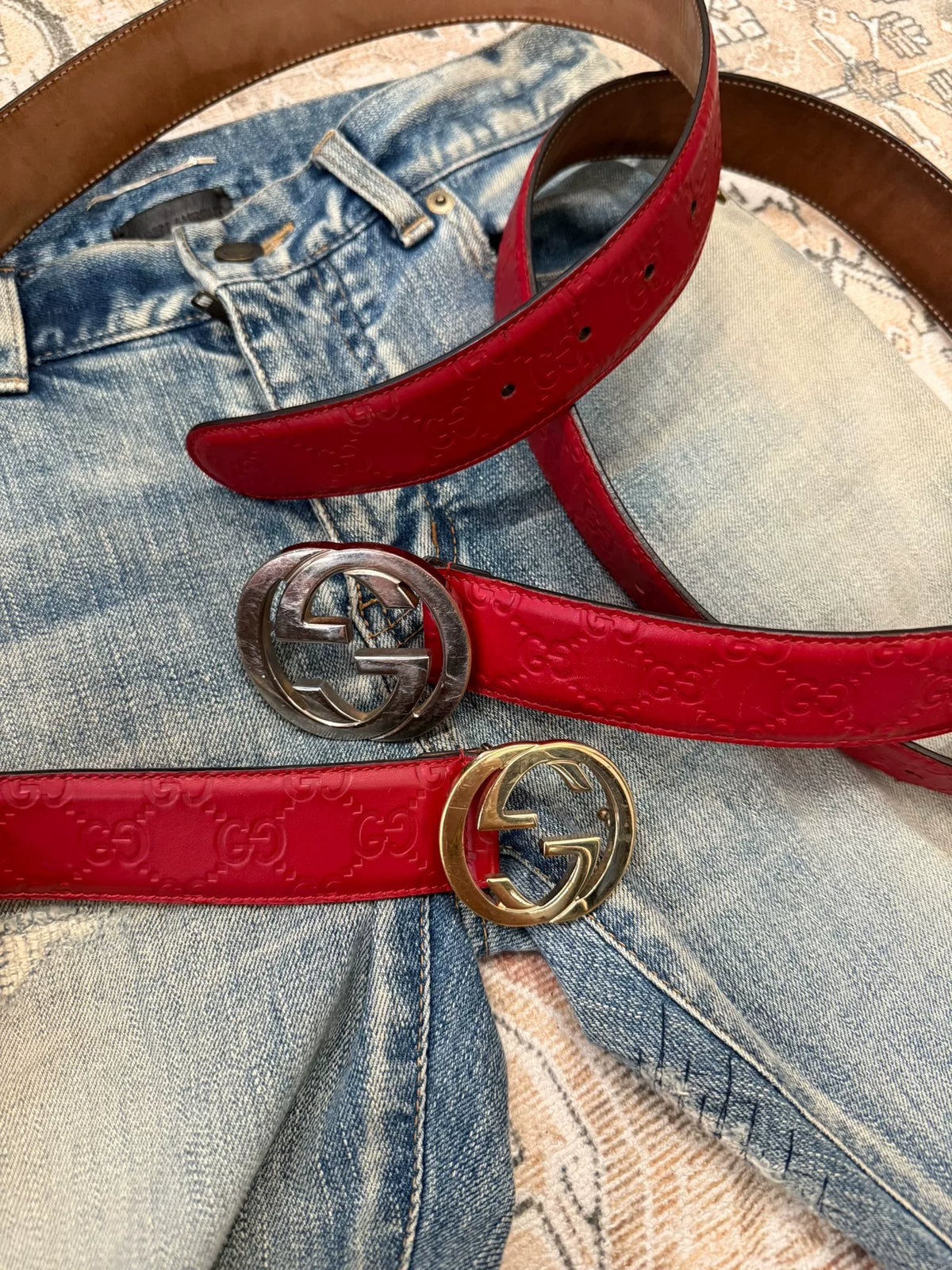 Gucci Double G Red All-Over Print Belt