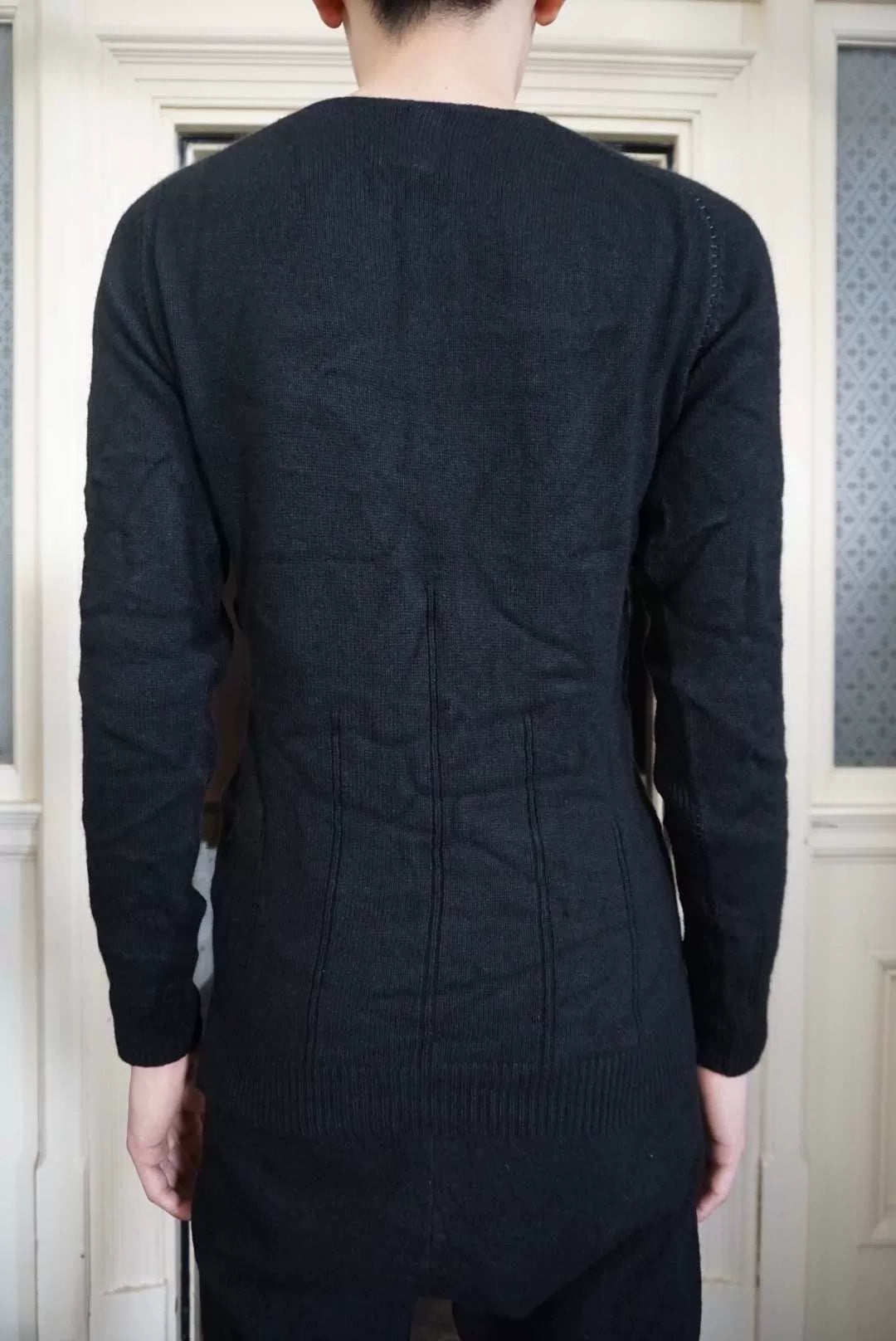 Layer-0 FW18 Grey Black Hand-Stitched Patchwork Cashmere Silk Sweater
