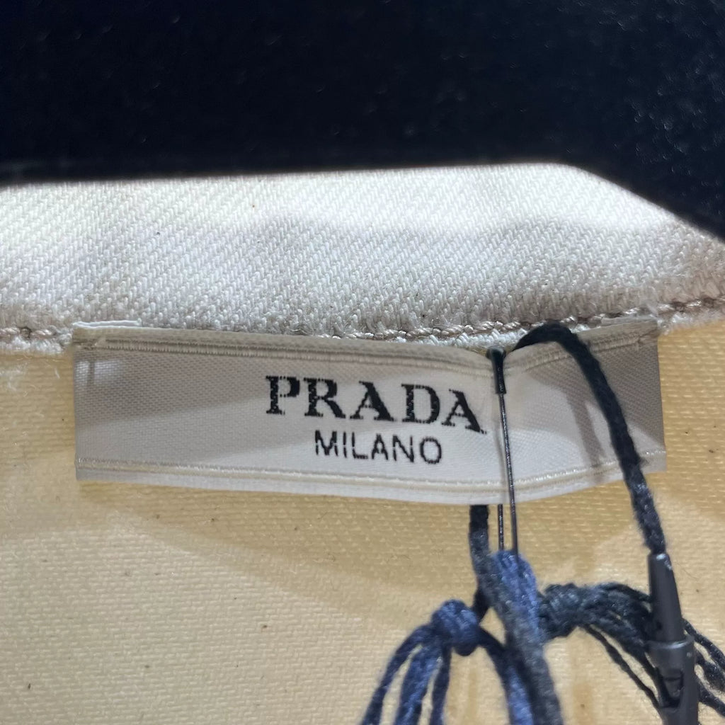 Prada Beige Metal Triangle Logo Snap-Button Combed Cotton Denim Jacket