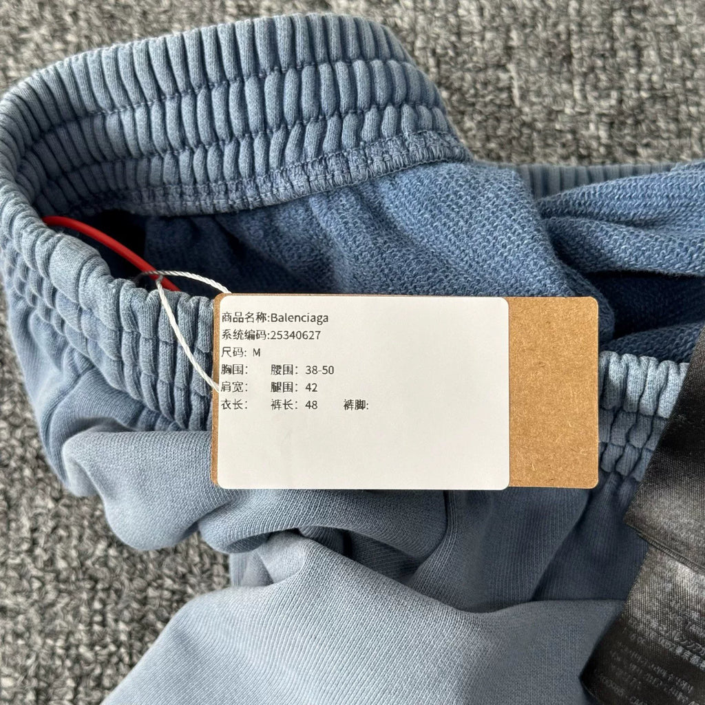 Balenciaga washed blue letter logo stretch waist casual shorts