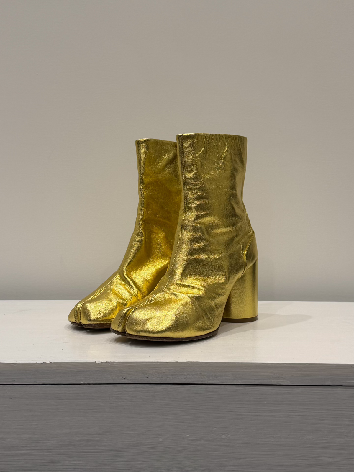 Maison Martin Margiela FW18 Liquid Gold Leather Tabi Shoes