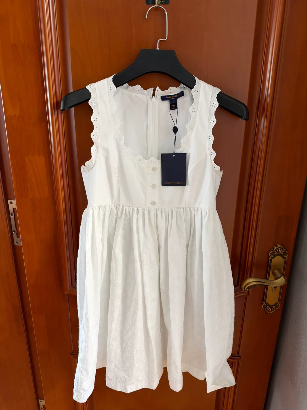 Louis Vuitton White English Cutwork Embroidered Baby Doll Dress