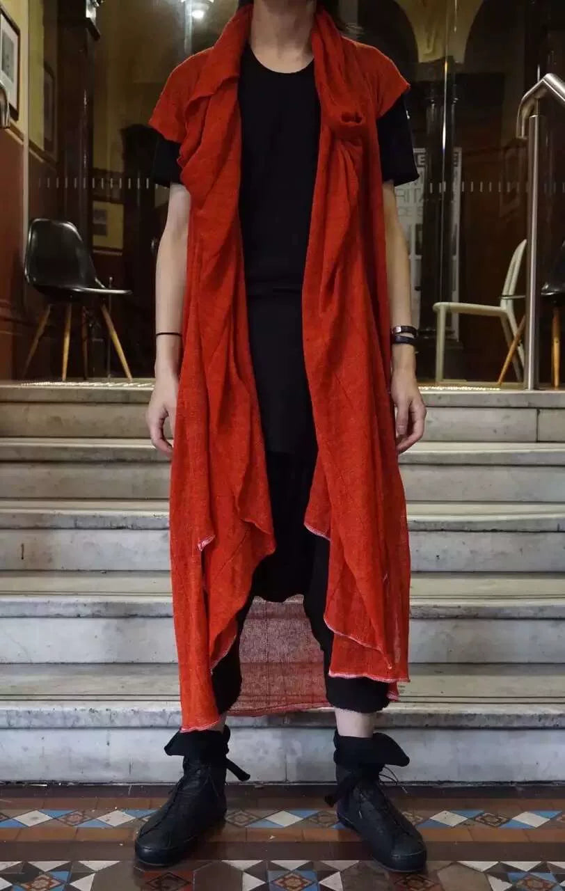 M.A+ SS15 Red Knitted Hooded Linen Gilet