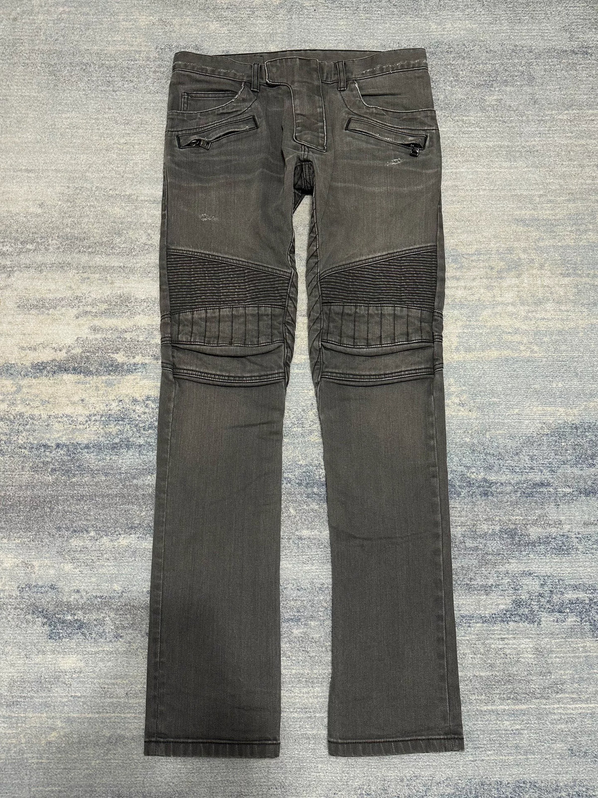 Balmain FW15 Grey Wash Biker Jeans by Olivier Rousteing