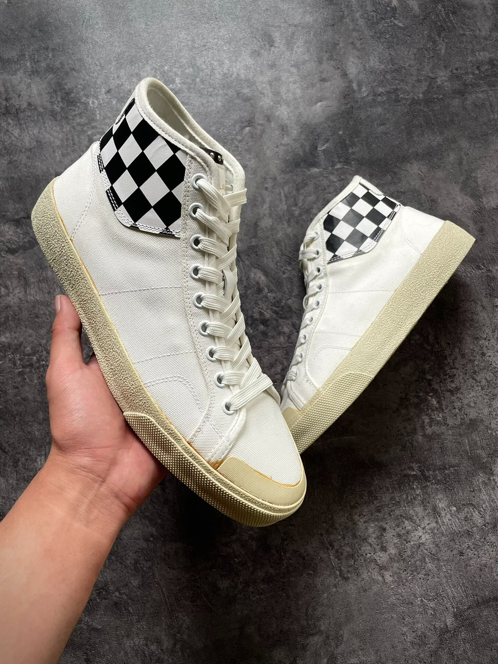 Saint Laurent SL/37 SS16 Checkered Rivet High-Top Canvas Shoes