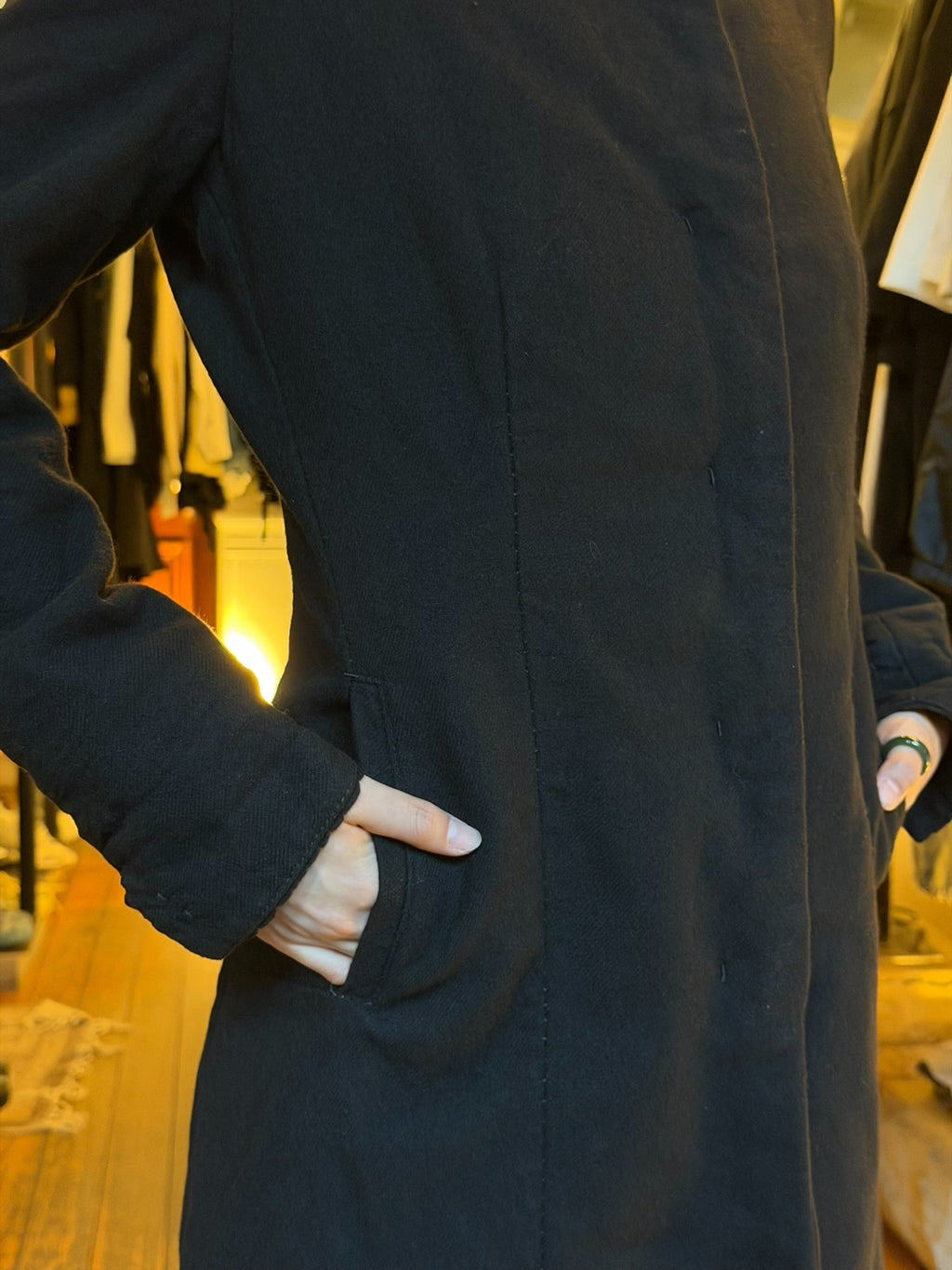 Layer-0 FW17 Black H-Shape Triple-Layer Wool Trench Coat