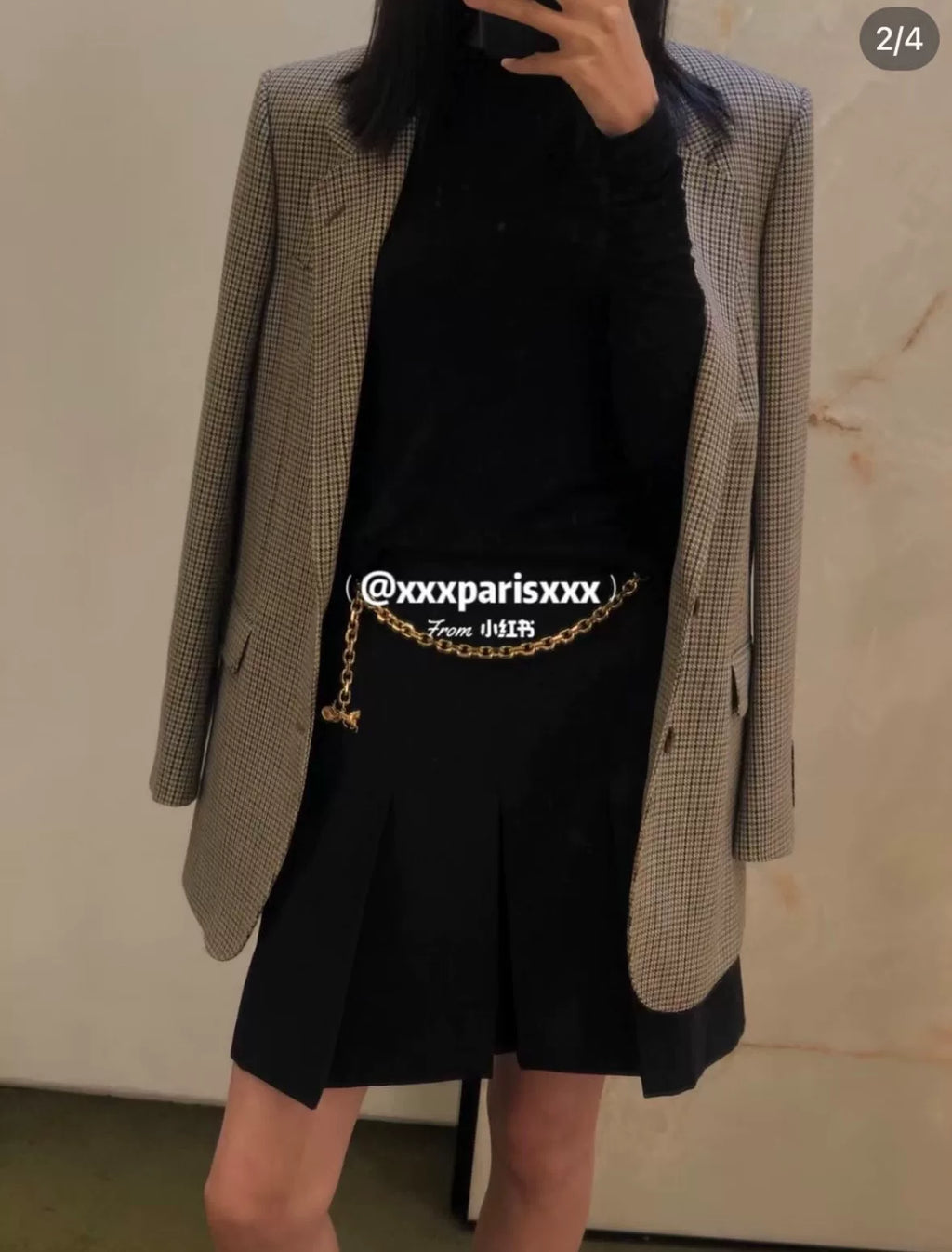 Celine Black Carriage Logo Gold Chain Wool Skirt