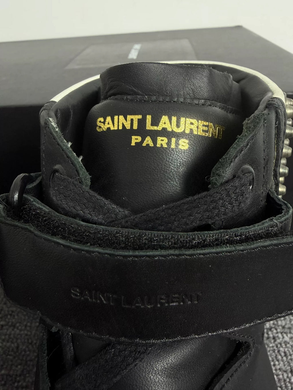 Saint Laurent Slp14fw Black White Color-Block Studded High-Top Sneakers