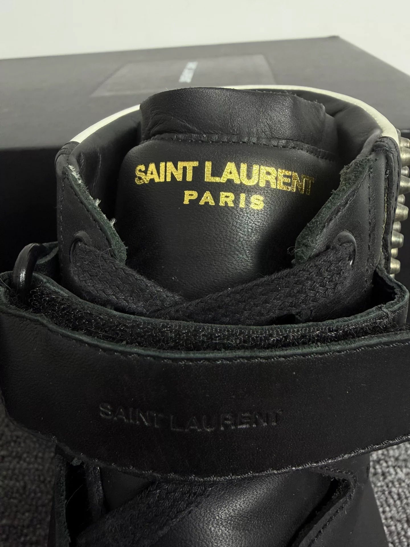 Saint Laurent Slp14fw Black White Color-Block Studded High-Top Sneakers