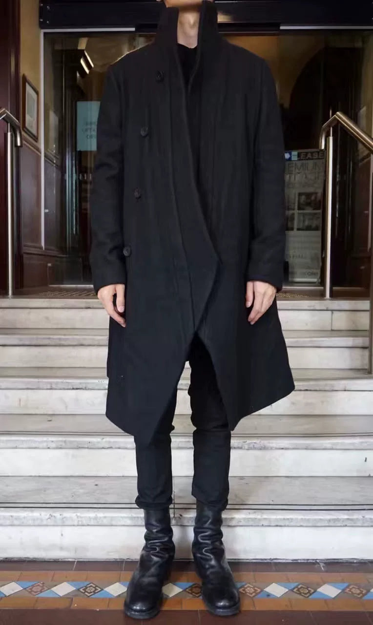 Julius FW16 Black Detachable Collar Cashmere Blend Coat