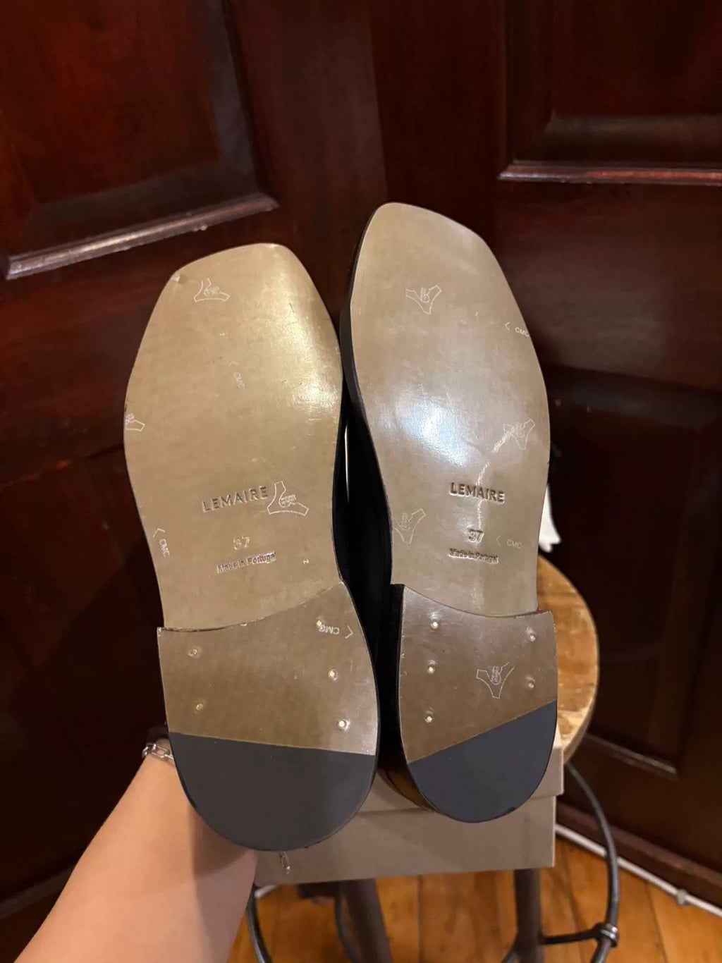 Lemaire SS24 Flat Piped slippers Black Lambskin Monk Strap Shoes