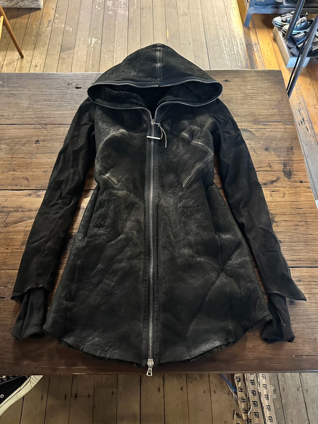 Isaac Sellam Black Hooded Lambskin Coat