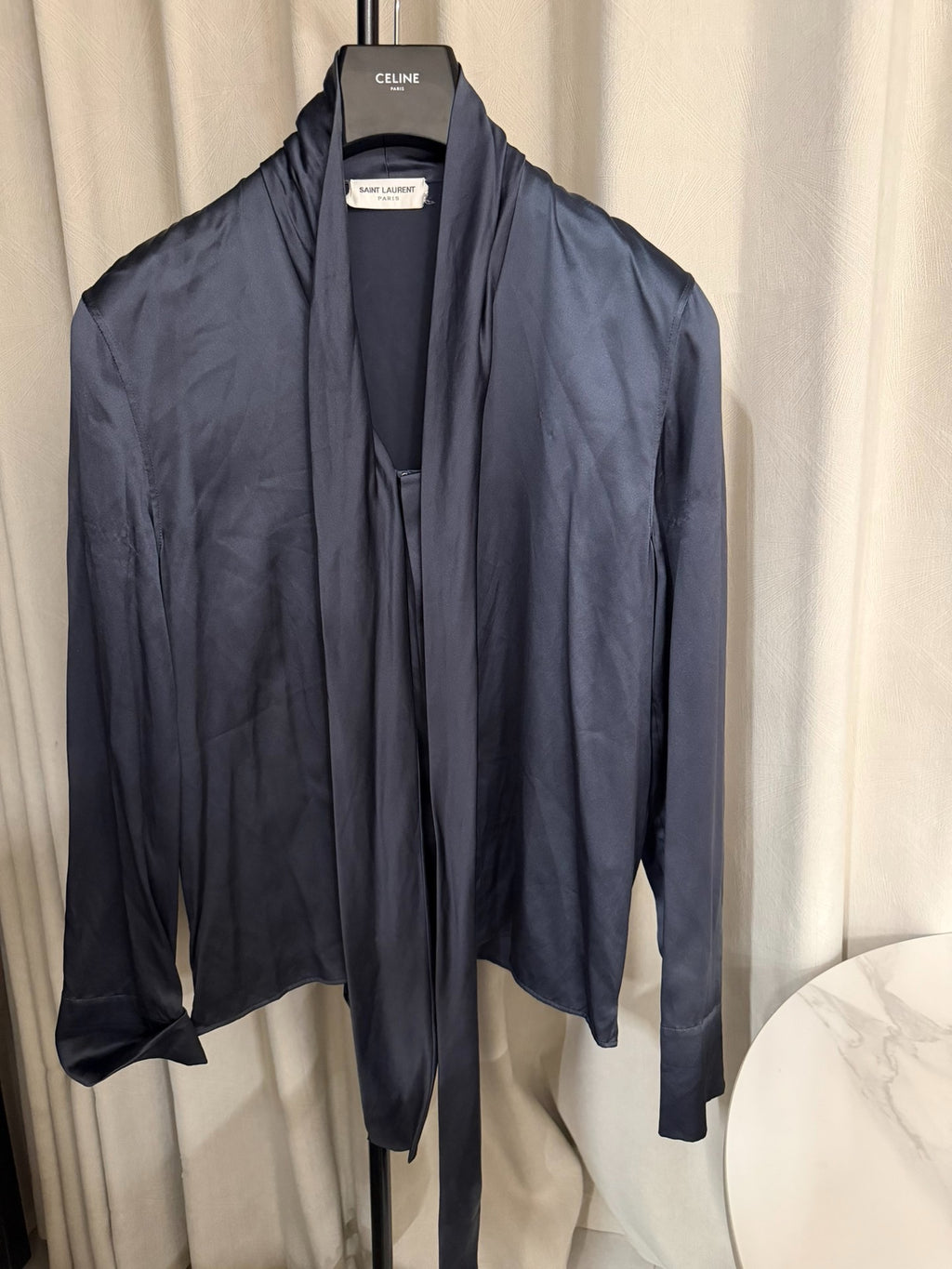 Saint Laurent FW23 Navy Blue Silk Shirt