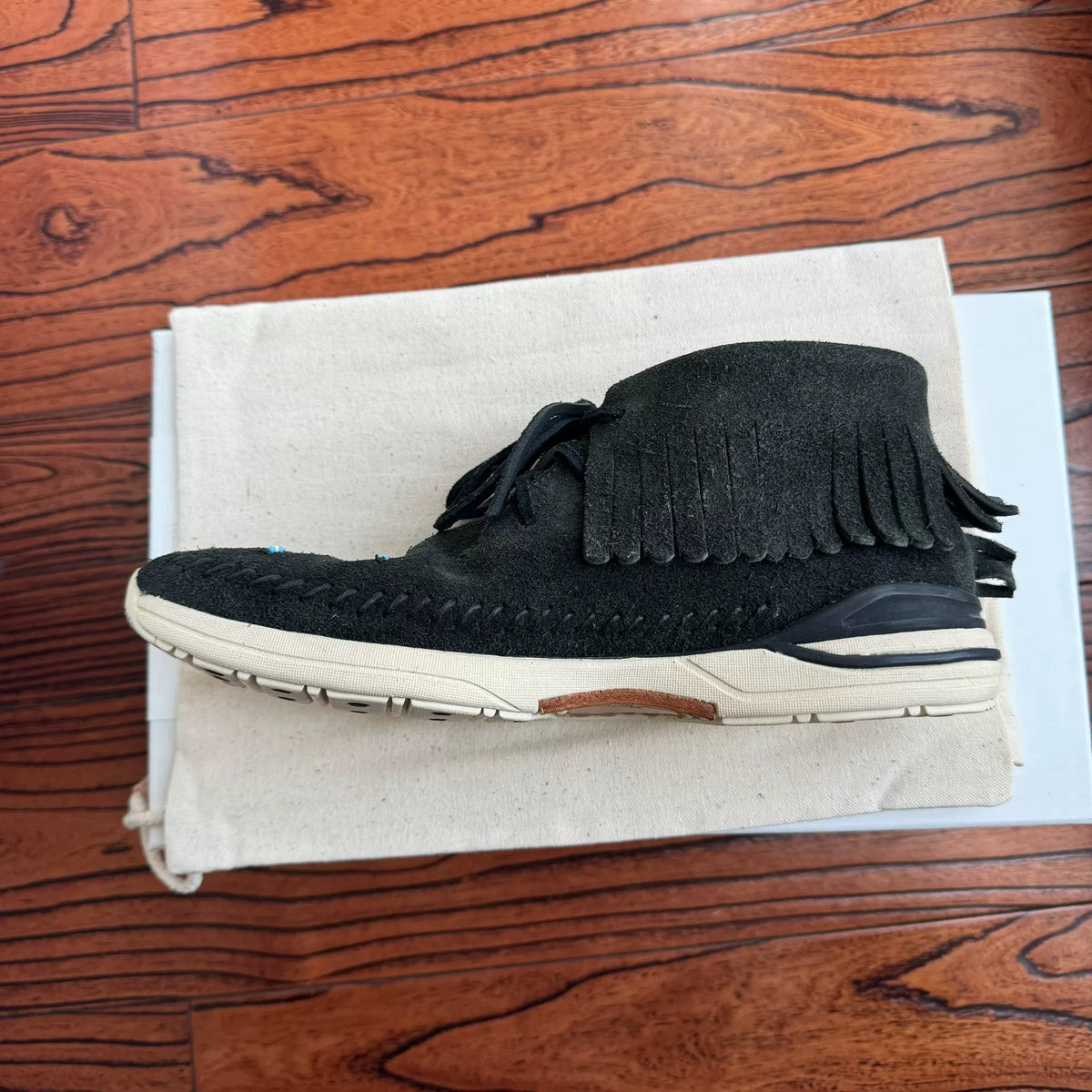 Visvim 18AW Aw Maliseet Shaman Mid Folk Fringe Black Shoes