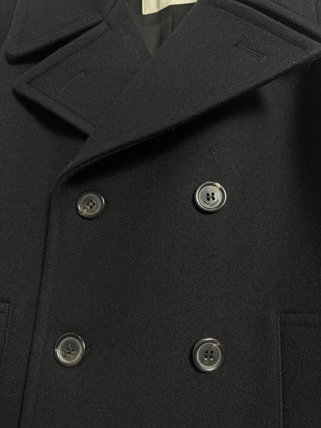 Saint Laurent Slp21fw Black Double-Breasted Wool Coat