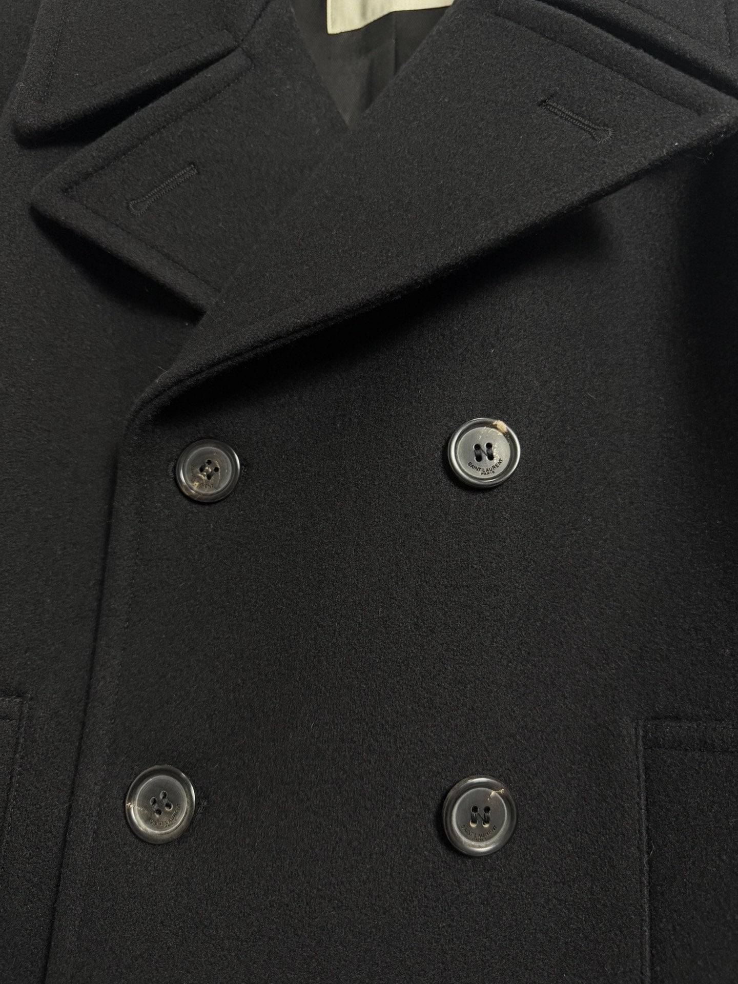 Saint Laurent Slp21fw Black Double-Breasted Wool Coat