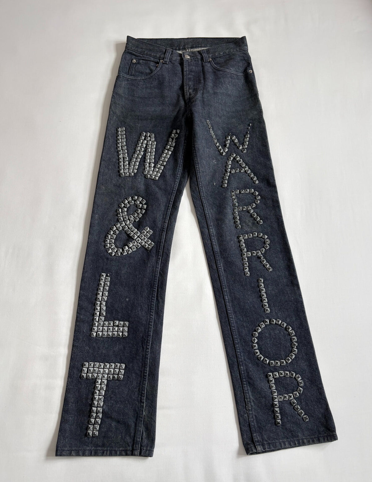 Walter van Beirendonck rivet patchwork jeans W&LT vintage runway piece rivet and spike patchwork jeans