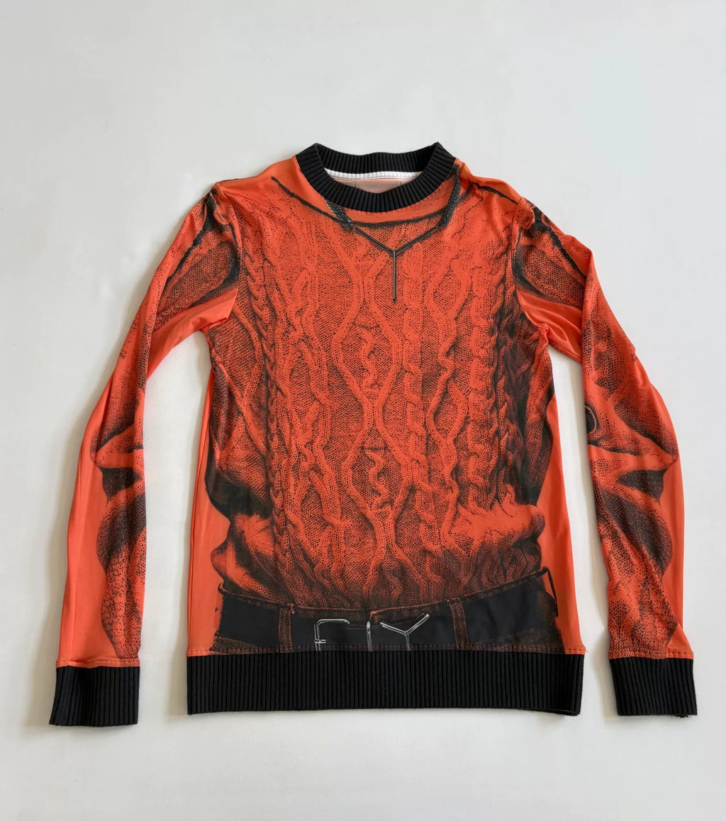 Jean Paul Gaultier Yproject Print Mesh Panel Knit Top