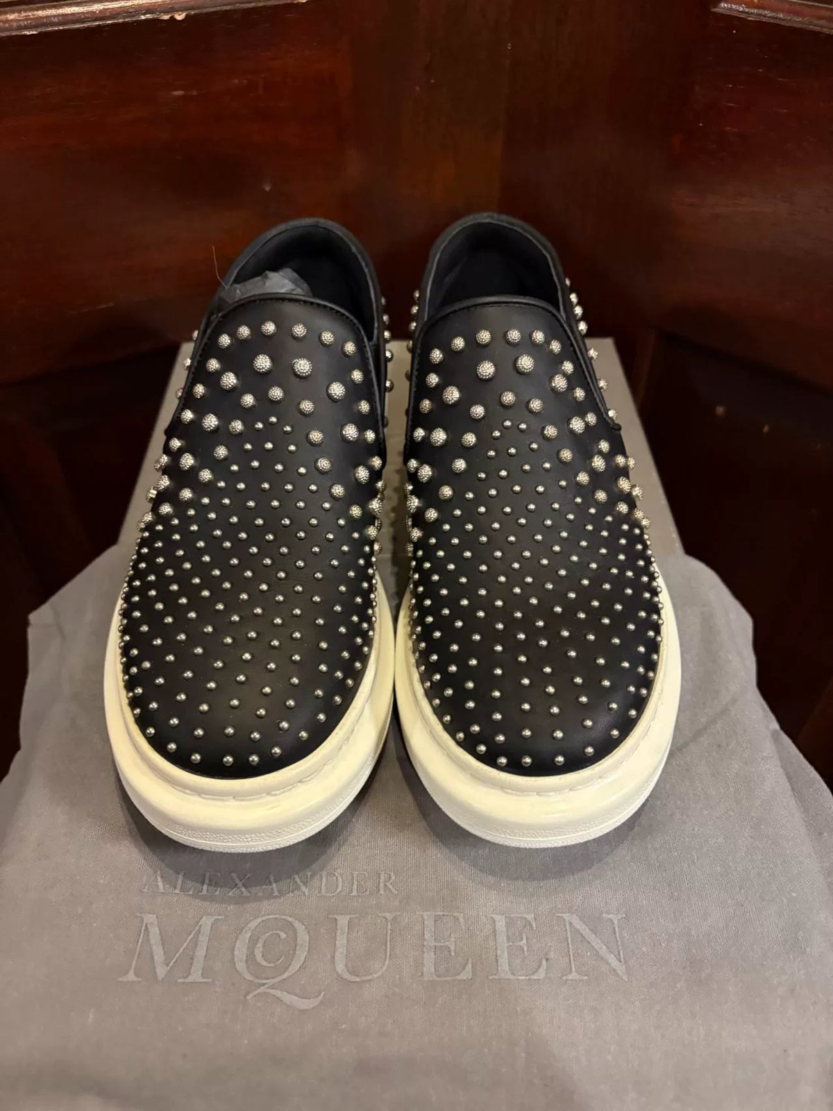 Alexander McQueen FW15 Black Rose Stud Lambskin Flats