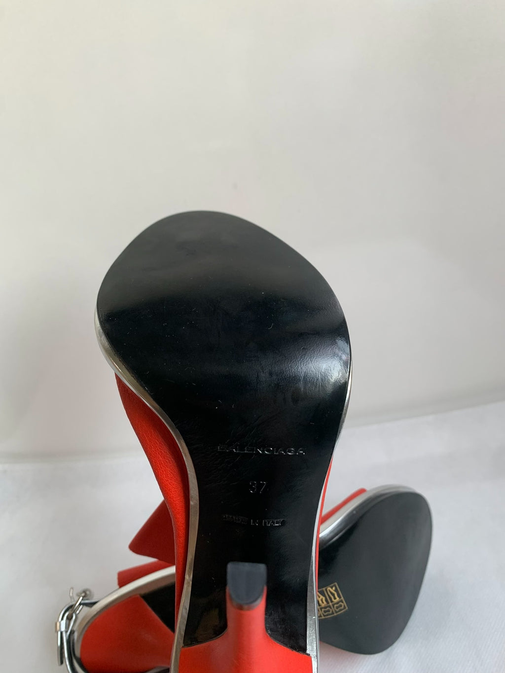 Balenciaga Red Metal Buckle Lambskin Heels