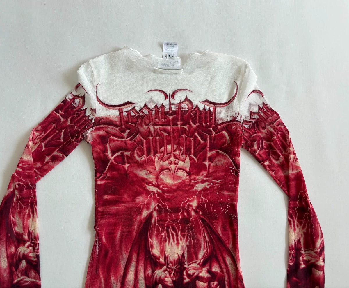 Jean Paul Gaultier Devil Skull Print Mesh Dress