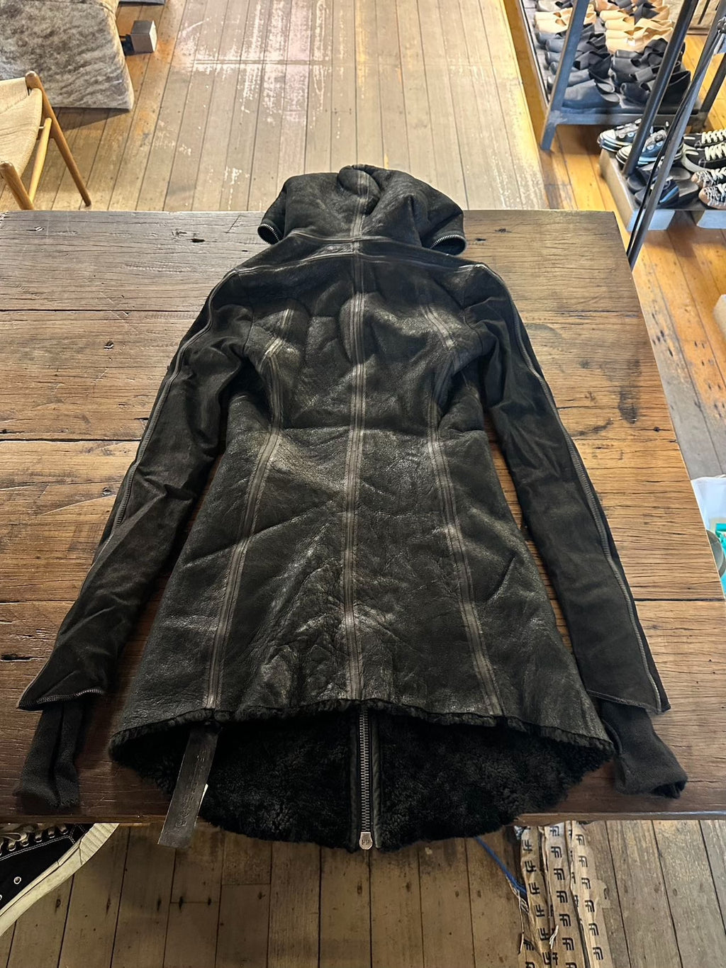 Isaac Sellam Black Hooded Lambskin Coat