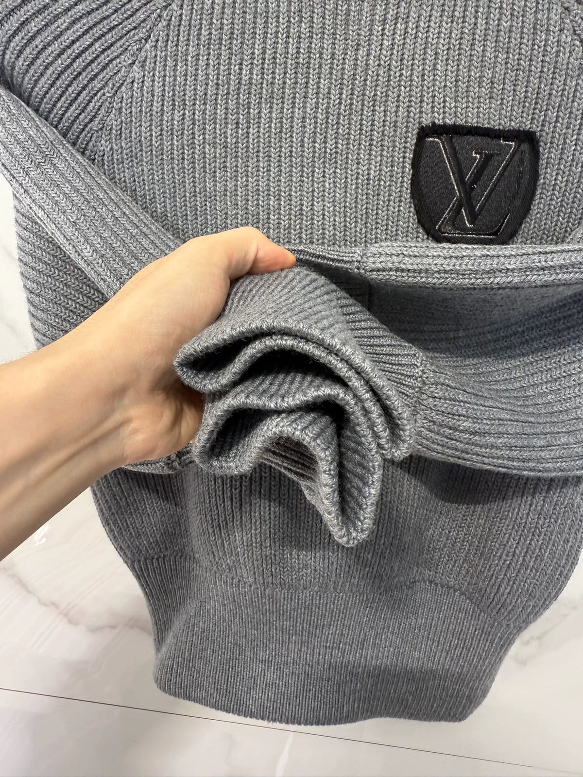 Louis Vuitton Grey Logo Print Knit Sweater