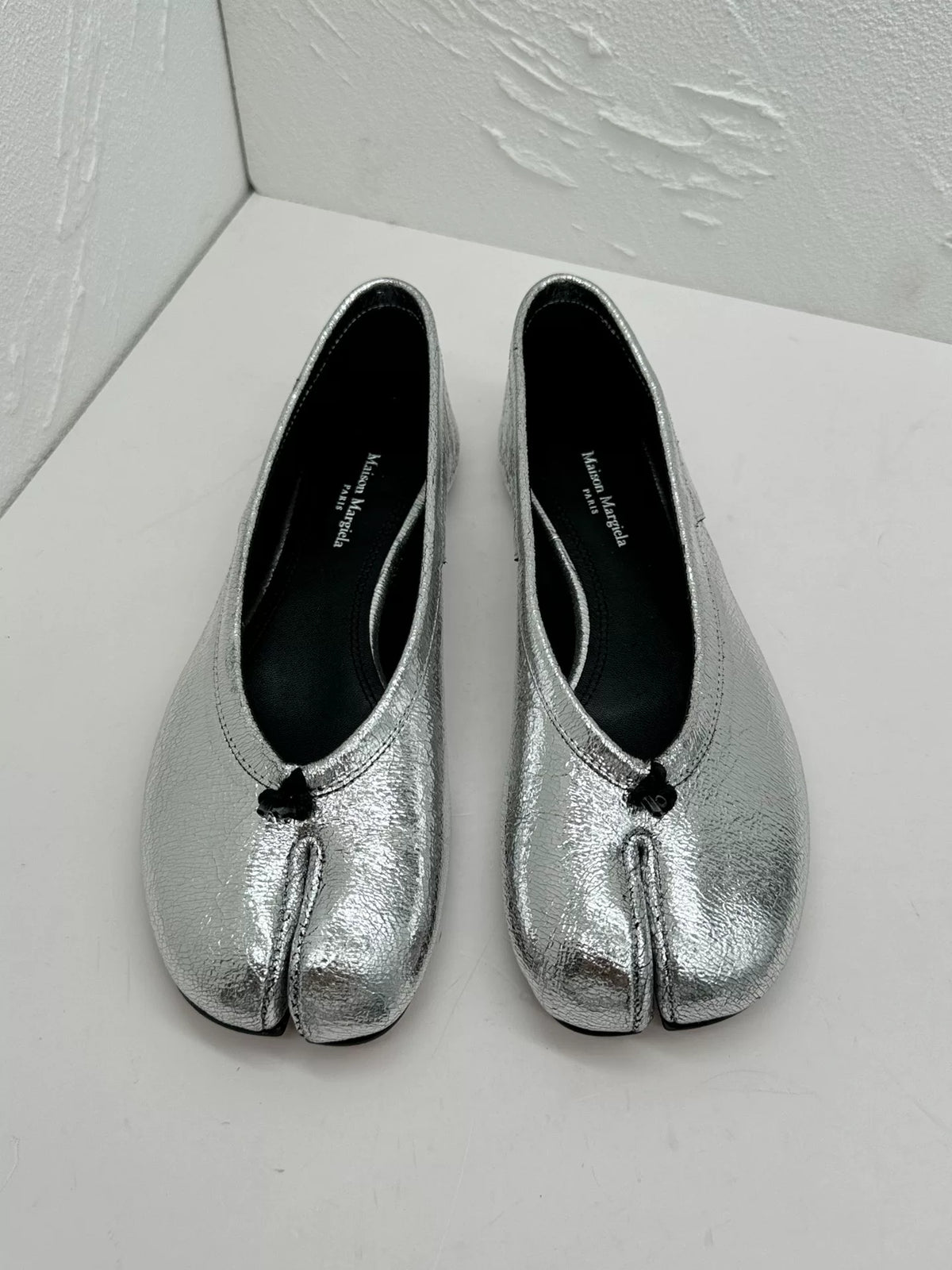 Maison Margiela Silver Cracked Calfskin Tabi Flats