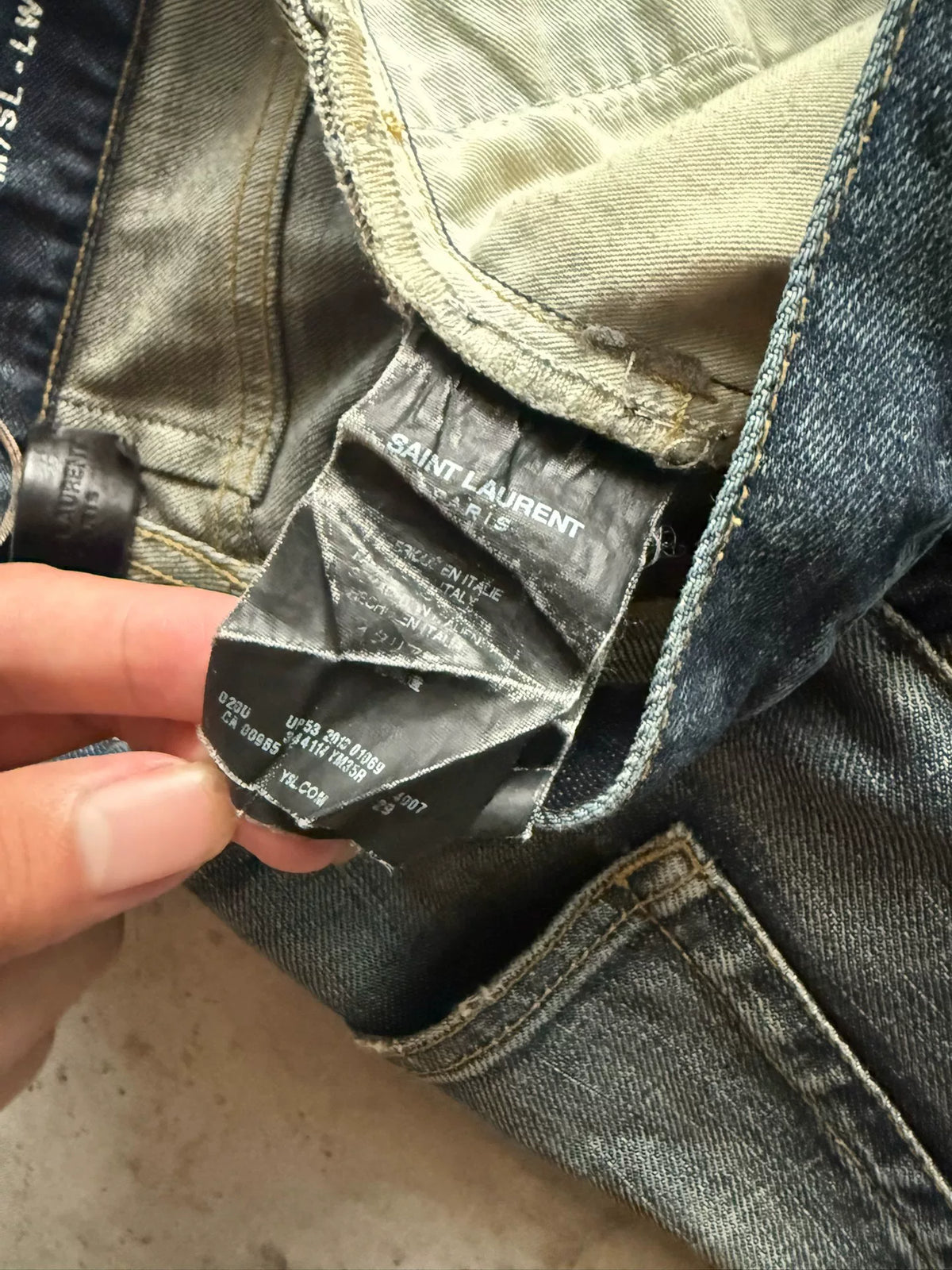 Saint Laurent 13AW D01 Blue Washed Distressed Denim Jeans by Hedi Slimane