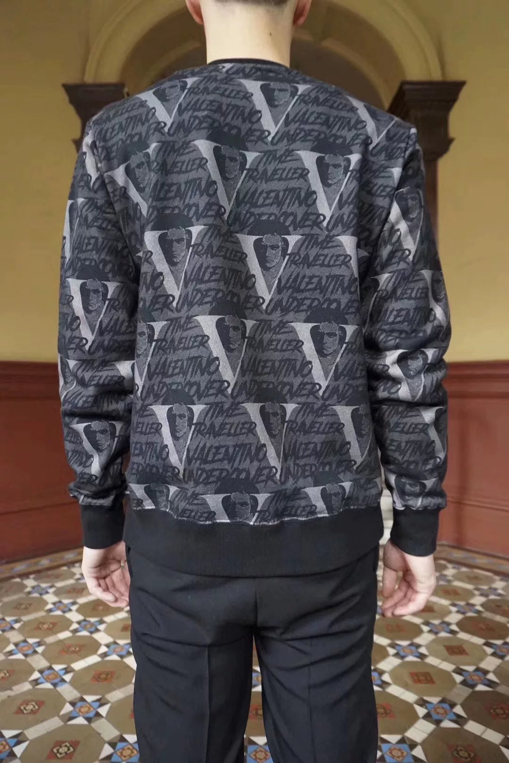 Undercover × VALENTINO Black Time Traveler Print Cotton Sweatshirt