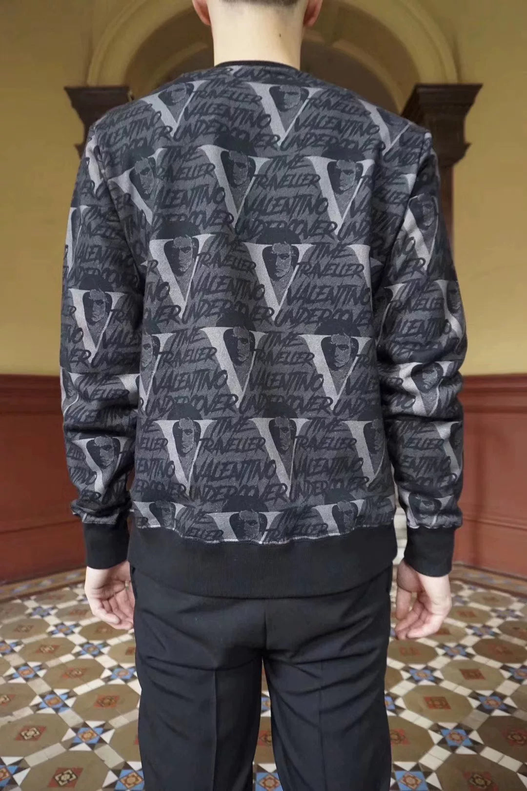 Undercover × VALENTINO Black Time Traveler Print Cotton Sweatshirt