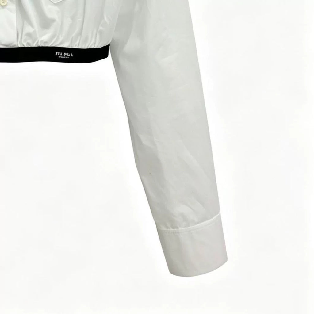 Prada White Logo Letter Cotton Collared Single-Breast Long-Sleeve Shirt