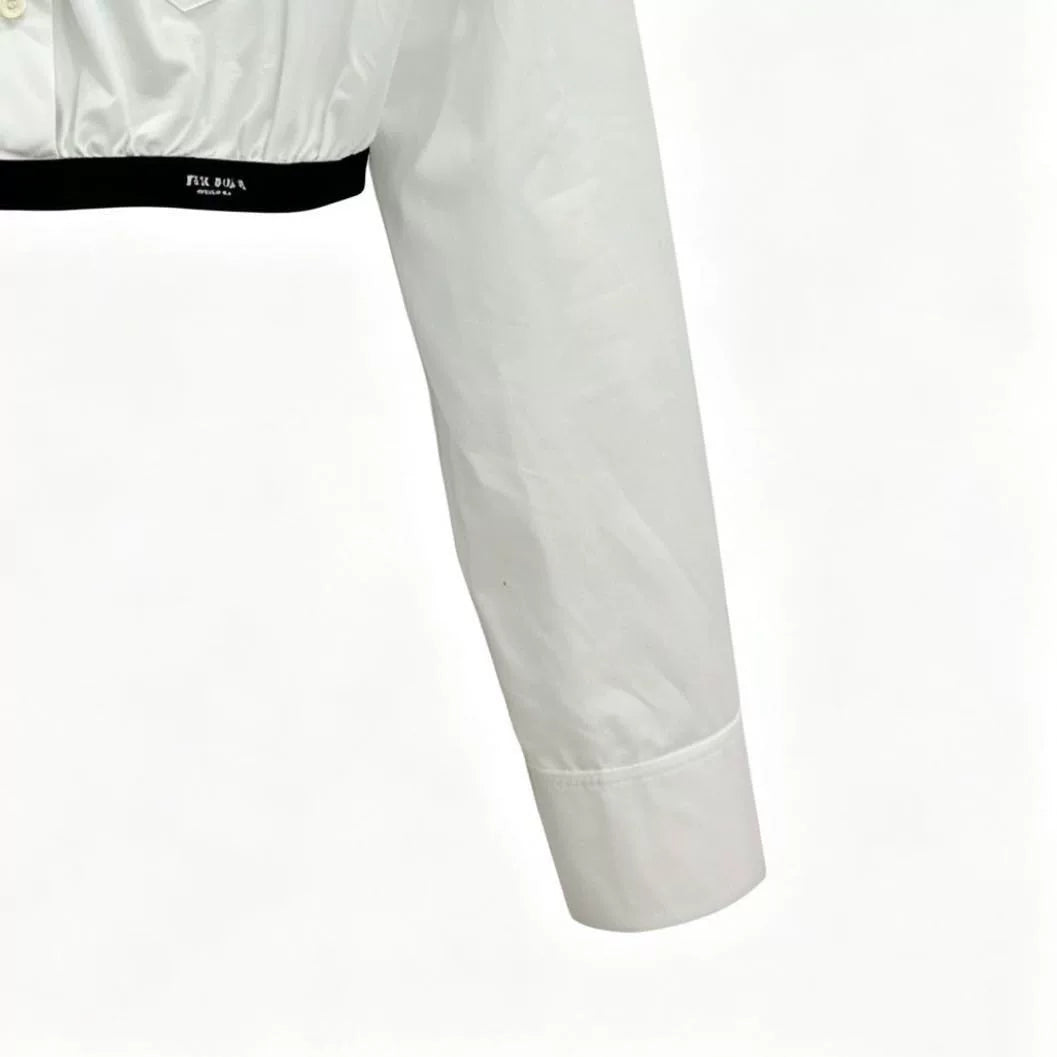 Prada White Logo Letter Cotton Collared Single-Breast Long-Sleeve Shirt
