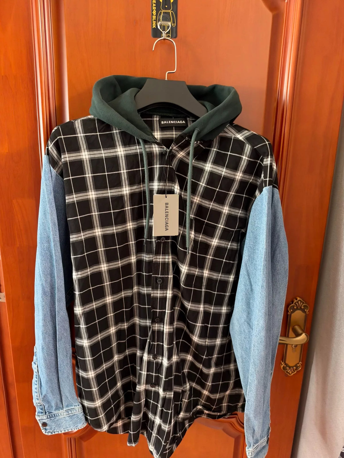 Balenciaga Denim Patchwork Hooded Shirt Jacket