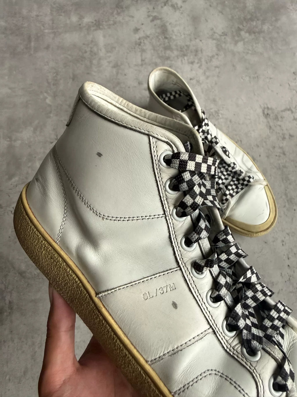 Saint Laurent 16SS SL/37M Checkered Lace Rivet High-Top Sneakers by Hedi Slimane